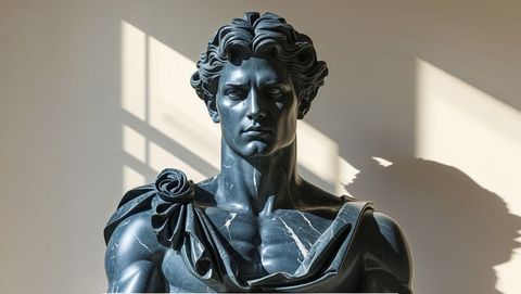 Majestic marble lucifer bust in classic chiaroscuro style