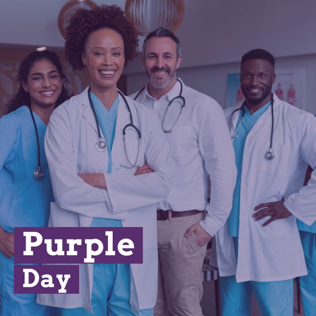 Diverse Medical Team Celebrating Purple Day - Download Free Stock Templates Pikwizard.com