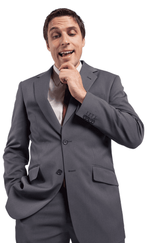 Transparent Thoughtful Businessman with Hand on Chin in Suit