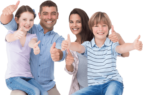 Smiling transparent family giving thumbs up together
