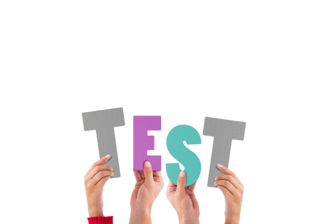 Hands holding test letters on transparent background