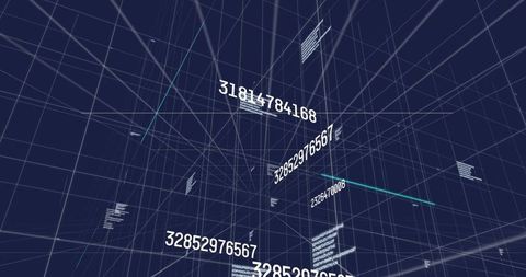 Abstract futuristic wireframe with floating digital numbers