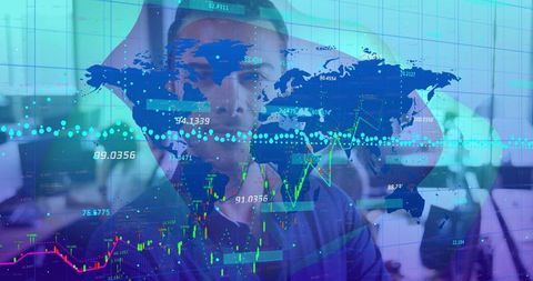 Business Professional Analyzing Global Market Trends in Modern Workspace