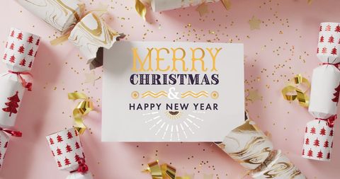 Festive Christmas and New Year Holiday Greeting Card with Decorations