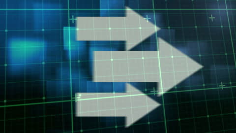 Digital Data Arrows Moving Across Grid Interface