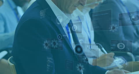 Businesspeople Analyzing Data with Futuristic Digital Interface