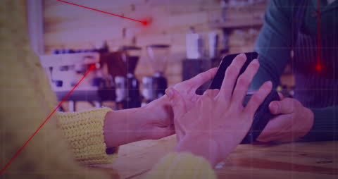 Digital Payment Visualization in Modern Cafe Setting