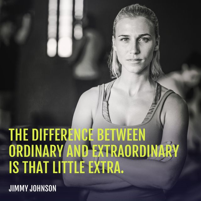 This image features a determined athlete, emphasizing focus and perseverance with an inspirational quote by Jimmy Johnson. Ideal for use in gym decor, fitness programs, and motivational campaigns. It can also be utilized on social media, websites, and promotional materials to encourage a positive mindset and a strong work ethic.