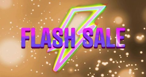 Flash sale neon lightning bolt featuring 3d bold text and bokeh glow for web promotion