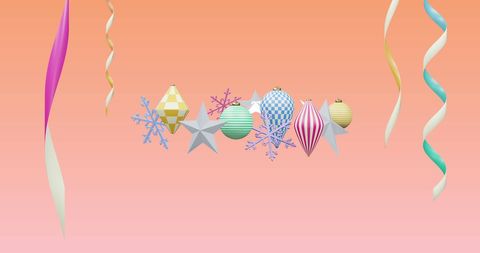 Colorful Christmas Decorations on Pink Background