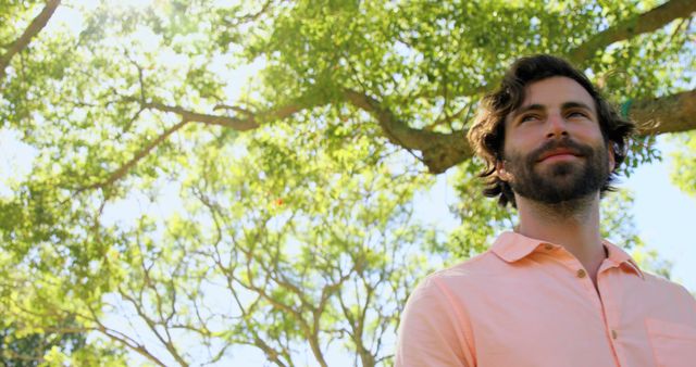 Smiling Young Man in Nature on Sunny Day - Download Free Stock Images Pikwizard.com