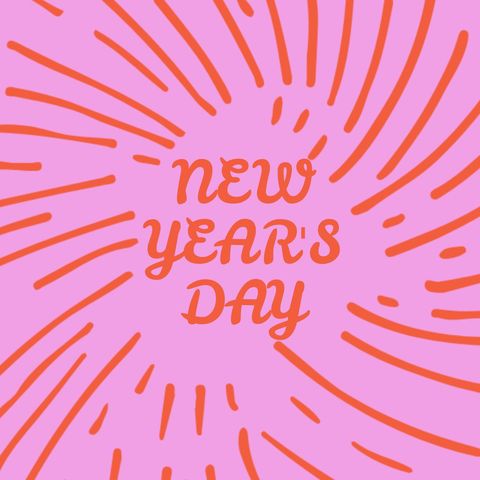 Festive new year's day celebration graphic with bold text