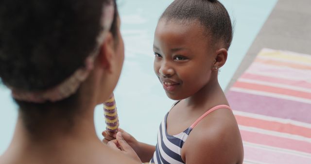 Smiling Child Talking to Adult by Poolside - Download Free Stock Images Pikwizard.com