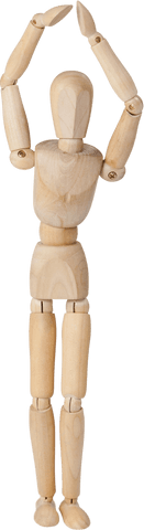 Wooden Art Mannequin with Transparent Background Arms Raised Overhead