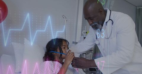 Caring Doctor Monitoring Child's Health with Heartbeat Overlay
