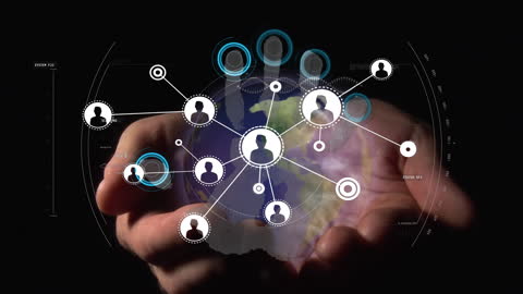 Hands Holding Virtual Global Network with Digital Connections