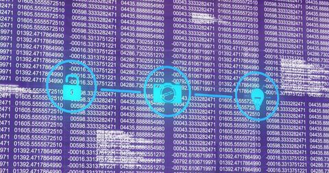 Binary Data Streams with Digital Security Interface Icons - Download Free Stock Images Pikwizard.com