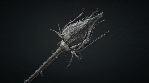 Dried plant bud with textured papery layers