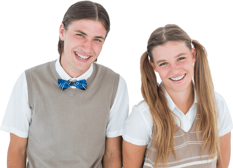 Smiling geeky hipsters with transparent background