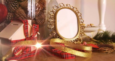 Warm Christmas Interior with Fairy Lights and Festive Decoration