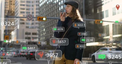 Woman Navigating Augmented Reality in Urban Environment with Smartphone