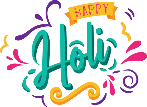 Happy holi greeting with colorful design on transparent background