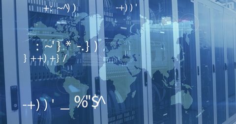 Cybersecurity Elements Intersecting Digital World Map in Server Room - Download Free Stock Images Pikwizard.com