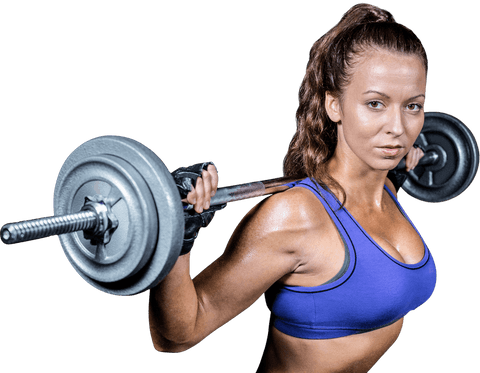 Fit woman lifting barbell with transparent background