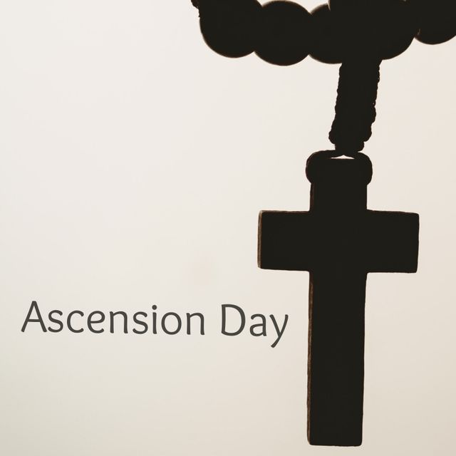 Ascension day text with cross against beige background, copy space. digital composite, holiday, celebration, christianity, religion, spirituality, tradition, belief.