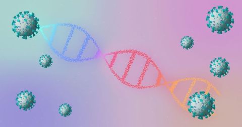Abstract Genetic Helix with Floating Virus Particles