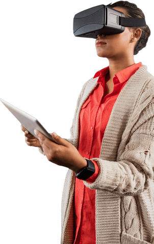 Transparent Businesswoman Using VR Headset and Tablet - Download Free Stock Videos Pikwizard.com