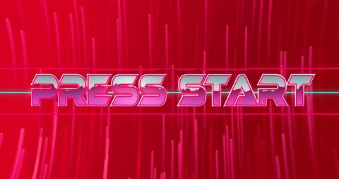 Retro gaming vibes with neon pink 'press start' over dynamic red background