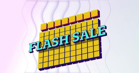 Retro 3d flash sale calendar with bright yellow grid and turquoise pop art typography