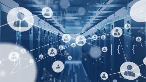 Digital Network of Connections Overlay on Server Room