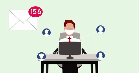 Remote Work Concept: Man Using Computer with Many Emails - Download Free Stock Images Pikwizard.com