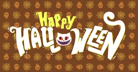 Whimsical happy halloween text on festive background