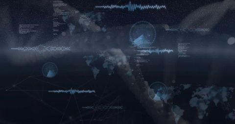 Streaming vertical data helix pulsing across neon cyberspace dashboard with HUD maps