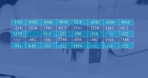 Digital Data Grid Over Office Setting in Blue Tone