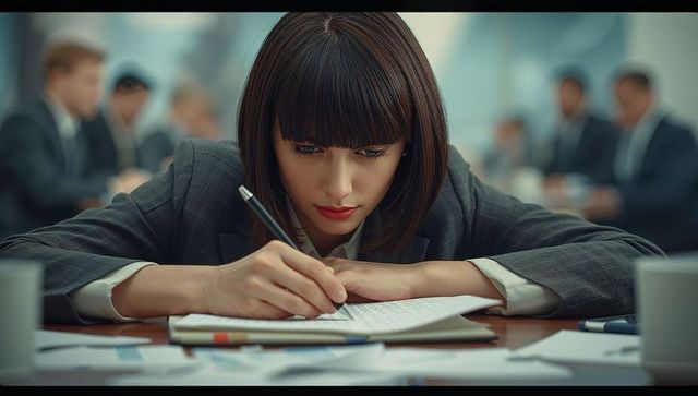 Focused businesswoman writing notes in conference room
