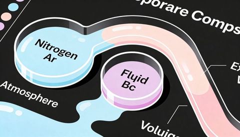 Glossy pastel infographic showing nitrogen ar and fluid bc nodes connecting with curved tube