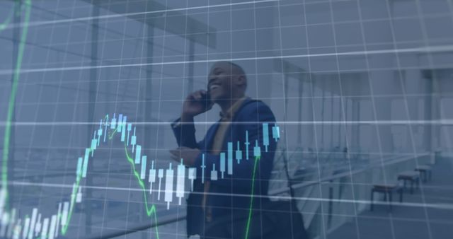 Businessman Discussing Stock Market on Phone with Financial Chart Overlay - Download Free Stock Images Pikwizard.com