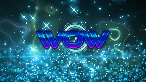 Colorful Wow Text with Glowing Starry Background