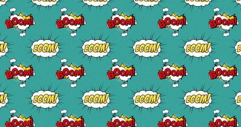 Dynamic comic speech bubbles with boom and zap on green