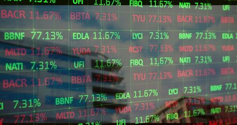 Stock market ticker display in modern office setting