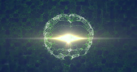 Abstract Digital Brain with Shimmering Light Trails