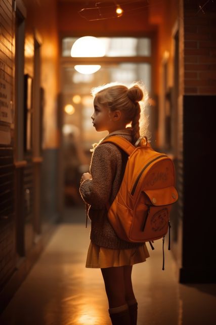 Young Blonde Girl With Backpack in School Hallway - Download Free Stock Photos Pikwizard.com