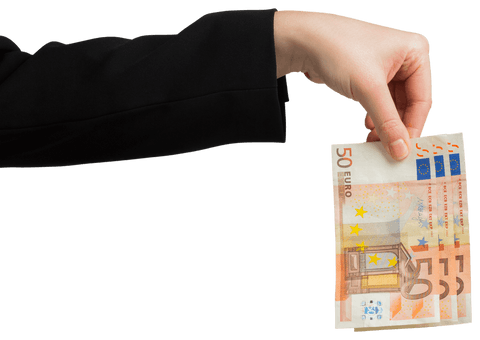Business Woman Holding Transparent Fifty Euro Banknotes