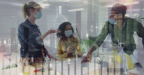 Team Collaboration with Digital Data Overlay in Covid-secure Office - Download Free Stock Images Pikwizard.com