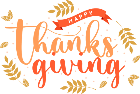 Elegant thanksgiving calligraphy on transparent background with foliage