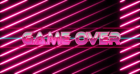 Retro Neon Game Over Text with Moving Red Light Trails